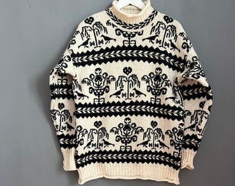 Original Vintage 1950s Cowichan Hunting Duck Cardigan Sweater
