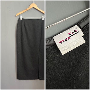 Vintage TIC & TAC Wool Pencil Skirt, Graphite Gray  Maxi Front Slit High/Middle Waist Skirt, Tight Warm Formal Event Classic Skirt, Size S-M