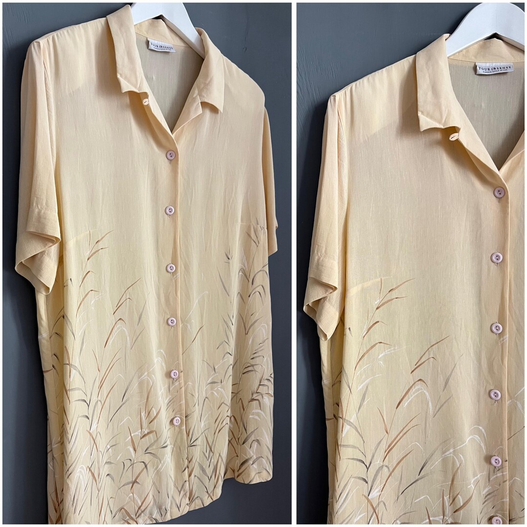 Camicetta da nonna vintage, panna, burro, giallo, marrone, bianco