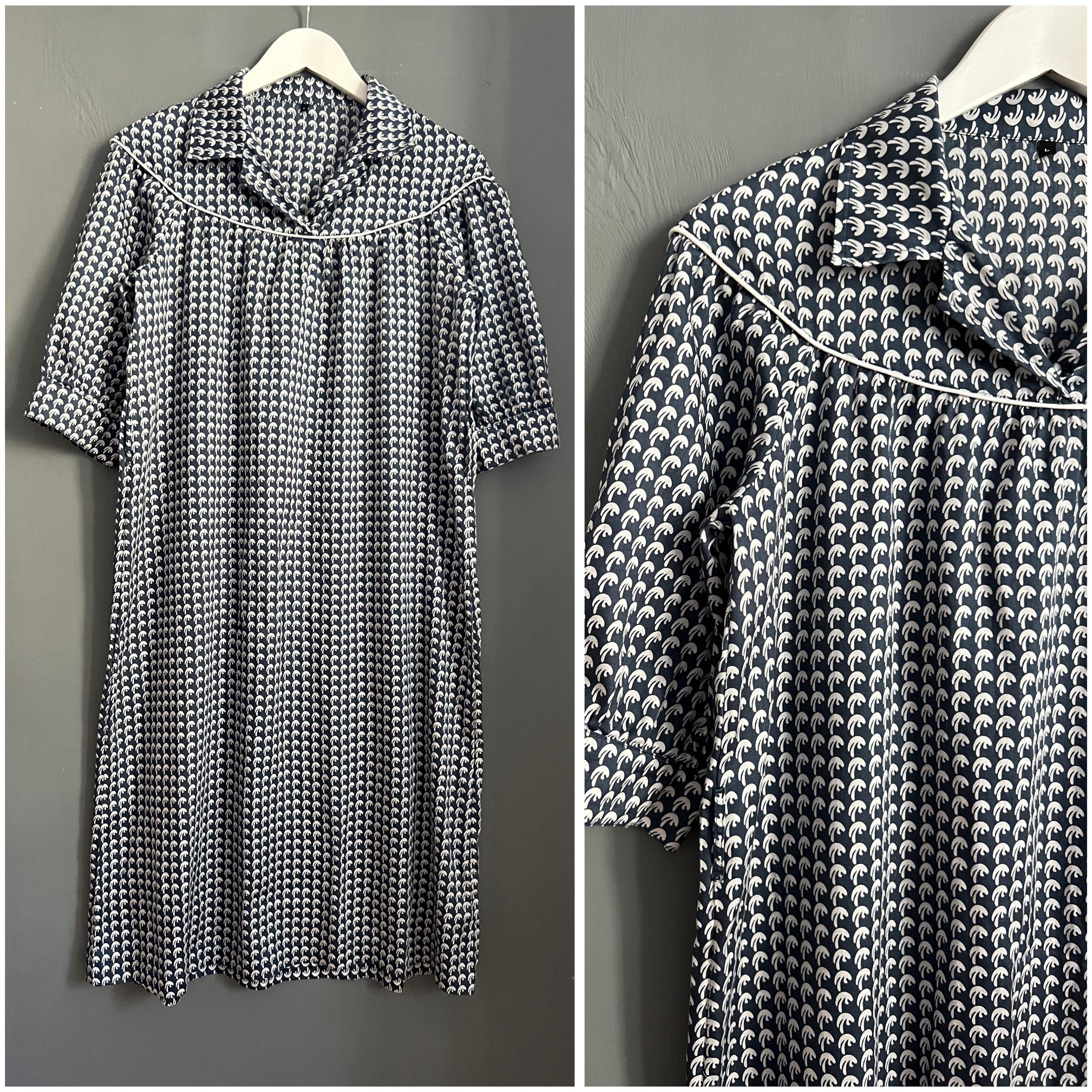 Vtg 90's Jenny Hellström Midi Dress Blue White Cotton All