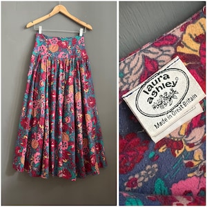 Jupe d'automne vintage Laura Ashley en laine de coton à fleurs