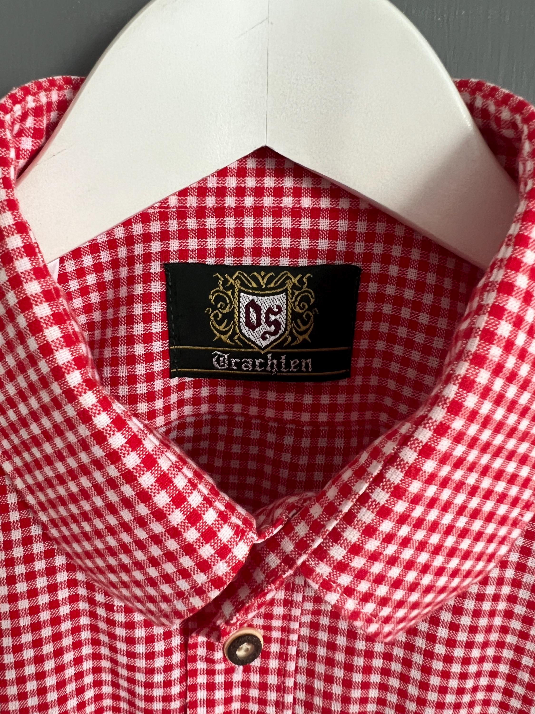 Vtg OS Trachten Gingham Dirndl Shirt Checkered Plaid Red Vtg OS Trachten Gingham Dirndl Shirt Checkered Plaid Red
