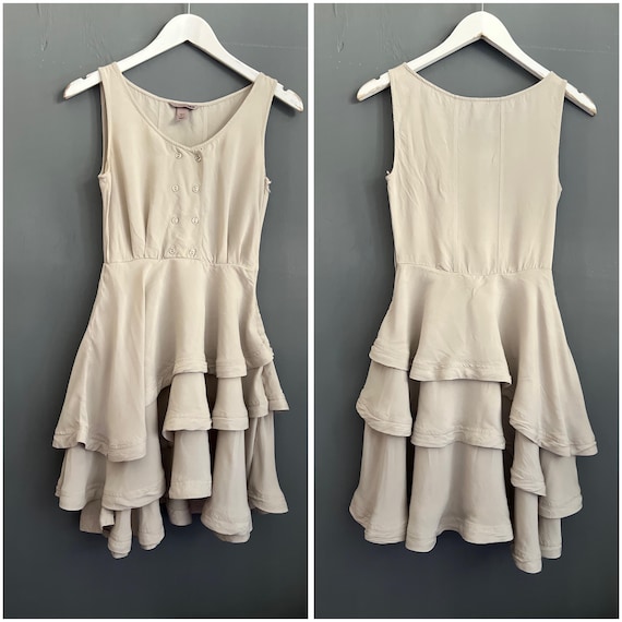 H&M, Vintage H&M Boho Chic Tiered Mini Dress Light Gray Viscose Sleeveless Summer Light Breathable Size XS