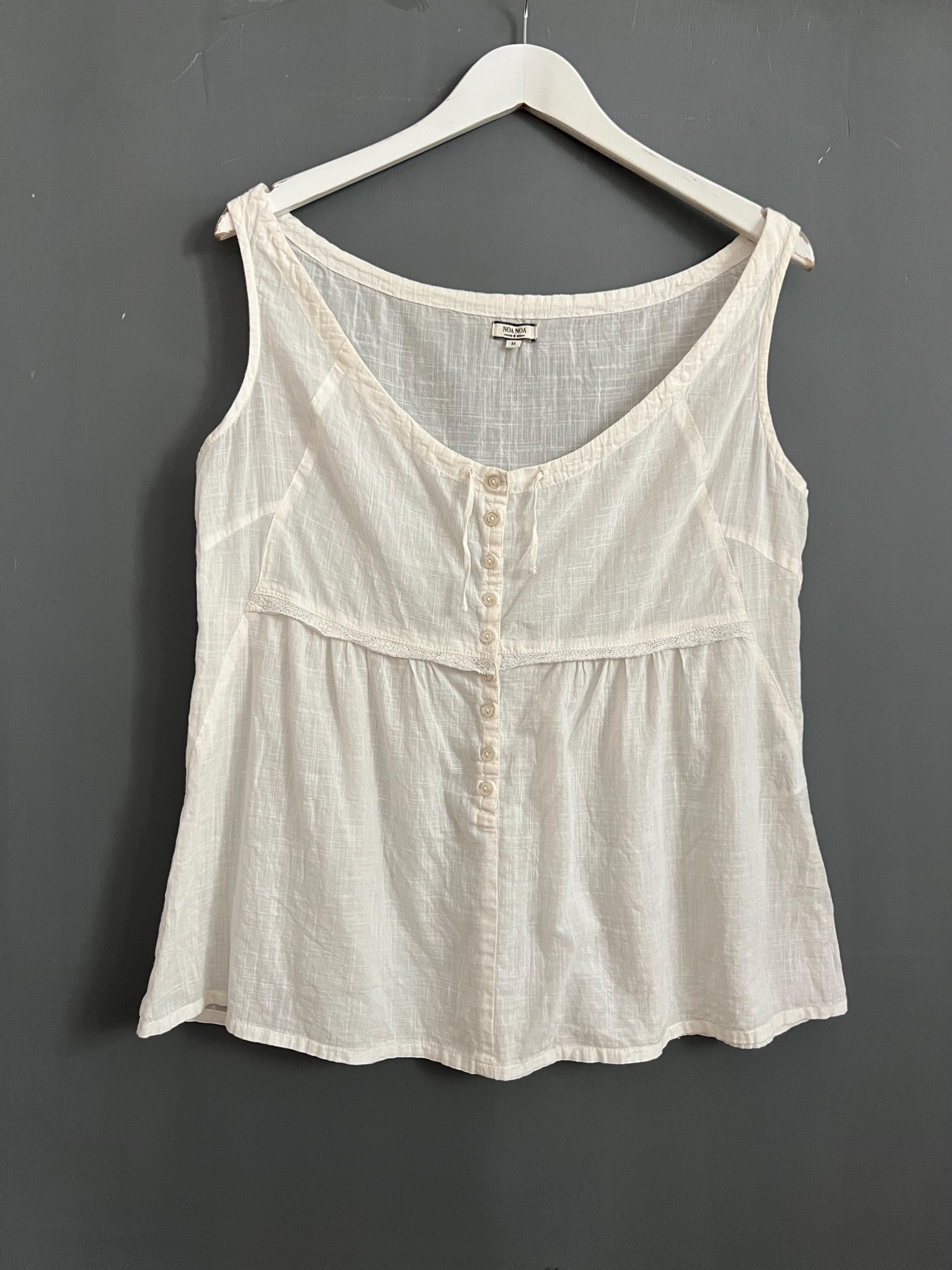 Vtg Noa Noa Sweet Tank White Cotton Ladies Shirt Scoop Neck