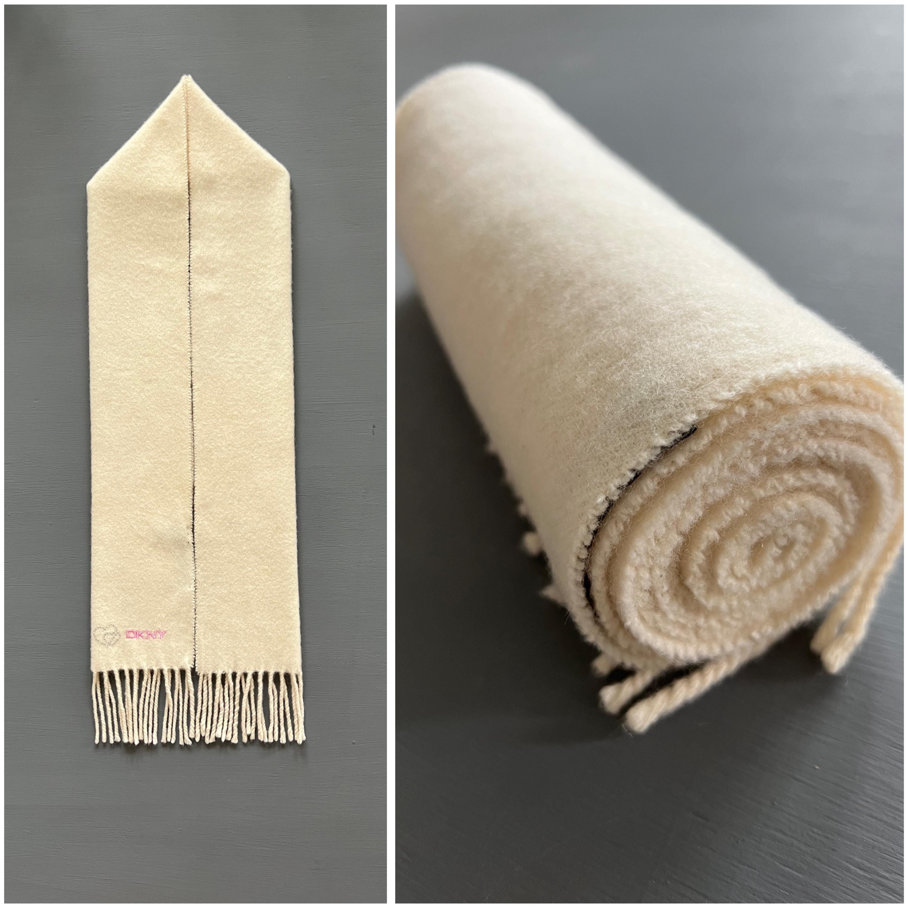 小物 DKNY wool leather muffler Vtg DKNY Sweet Wool Scarf Ivory Cream Embroidered Logo Shawl