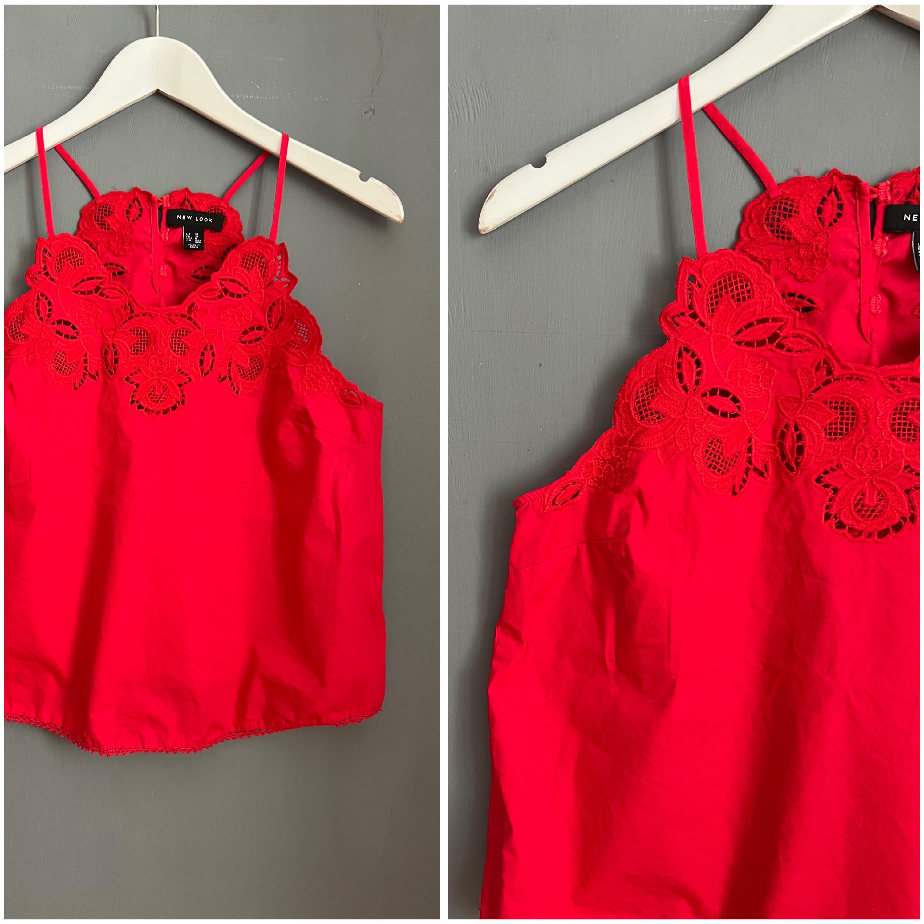 Vtg Eyelet Romantic Top Red All Cotton Embroidered Camisole Vtg Eyelet Romantic Top Red All Cotton Embroidered Camisole