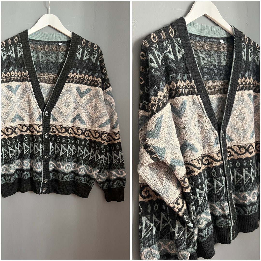 Vtg Made in Italy Wool & Alpaca Cardigan Gray Blue Beige