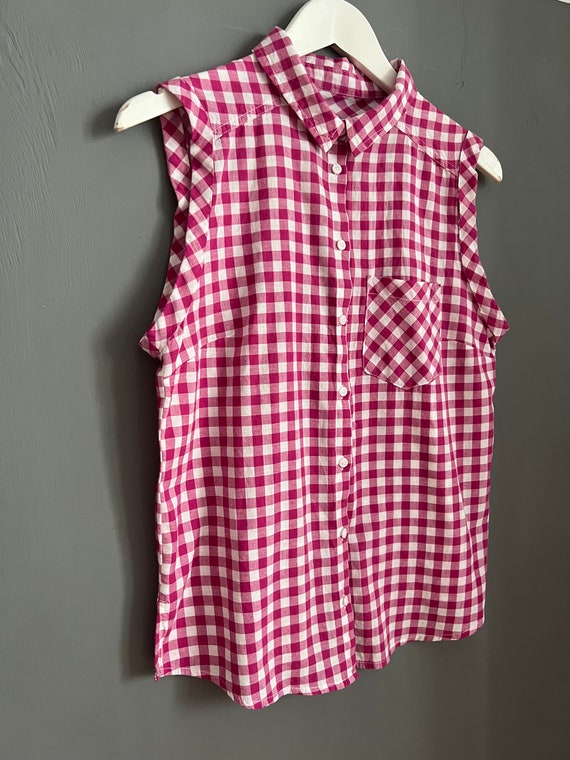 Vtg Y2K 2000's Terranova Gingham Blouse Fuchsia & White All