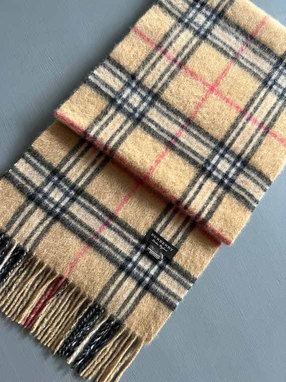 Authentic Burberry Cashmere Scarf Camel Plaid Whi… - image 3