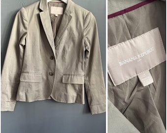 Chaqueta vintage Banana Republic Sweet Blazer beige de algodón para mujer, manga larga, abotonada, forrada, estilo retro, talla XS.