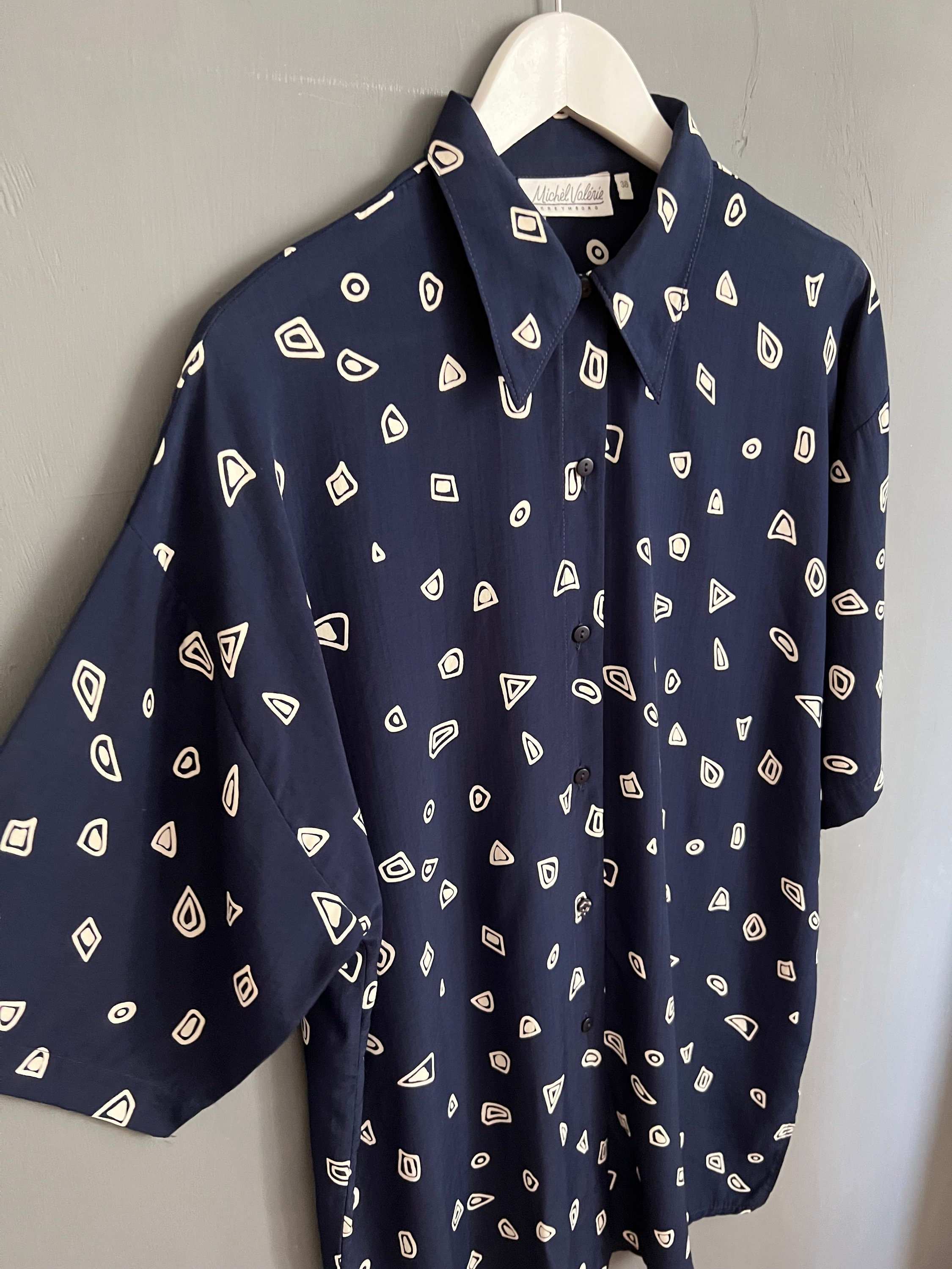 Vtg Michel Valerie Kreymborg Elongated Blouse, Viscose Blue and