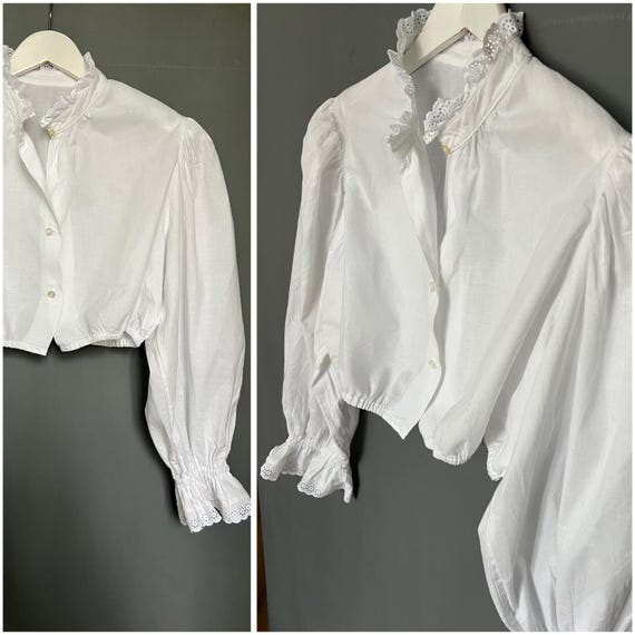 Vtg Edith Moser Trachten Dirndl Blouse White Cotton Crocket Eyelet