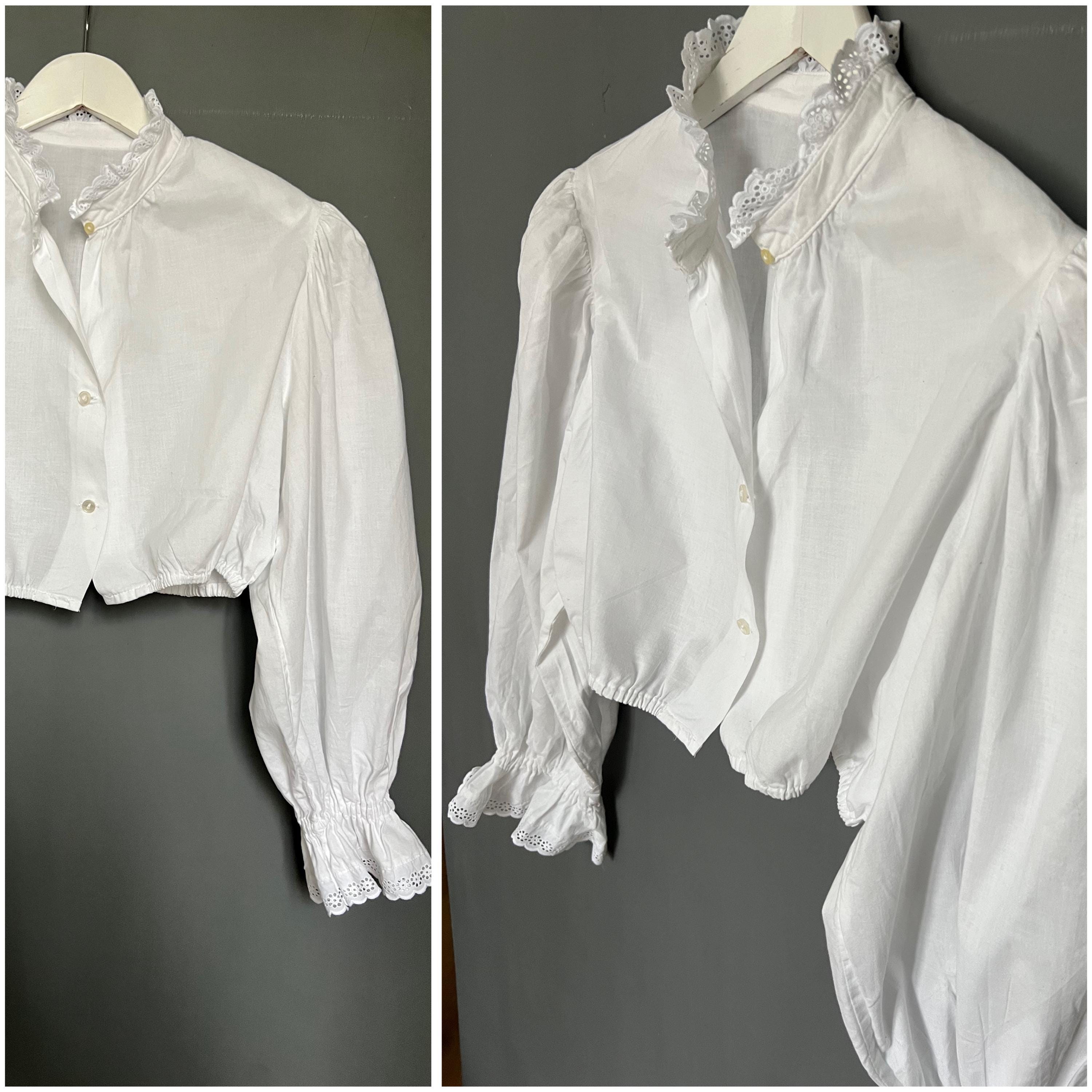 Vtg Edith Moser Trachten Dirndl Blouse White Cotton Crocket Eyelet