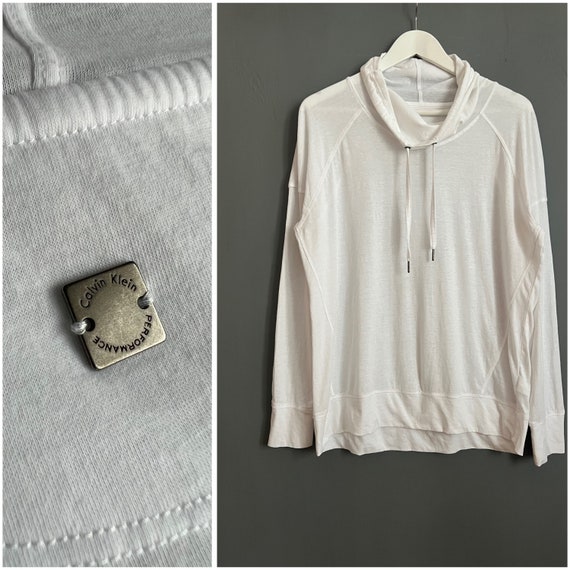 Buy Calvin Klein Performance Womens Sweatshirt Cowl Neck Long Sleeve Relaxed Boxy Fit Top White Cotton Blend Lightweight Breathable Shirt L Online in India Etsy