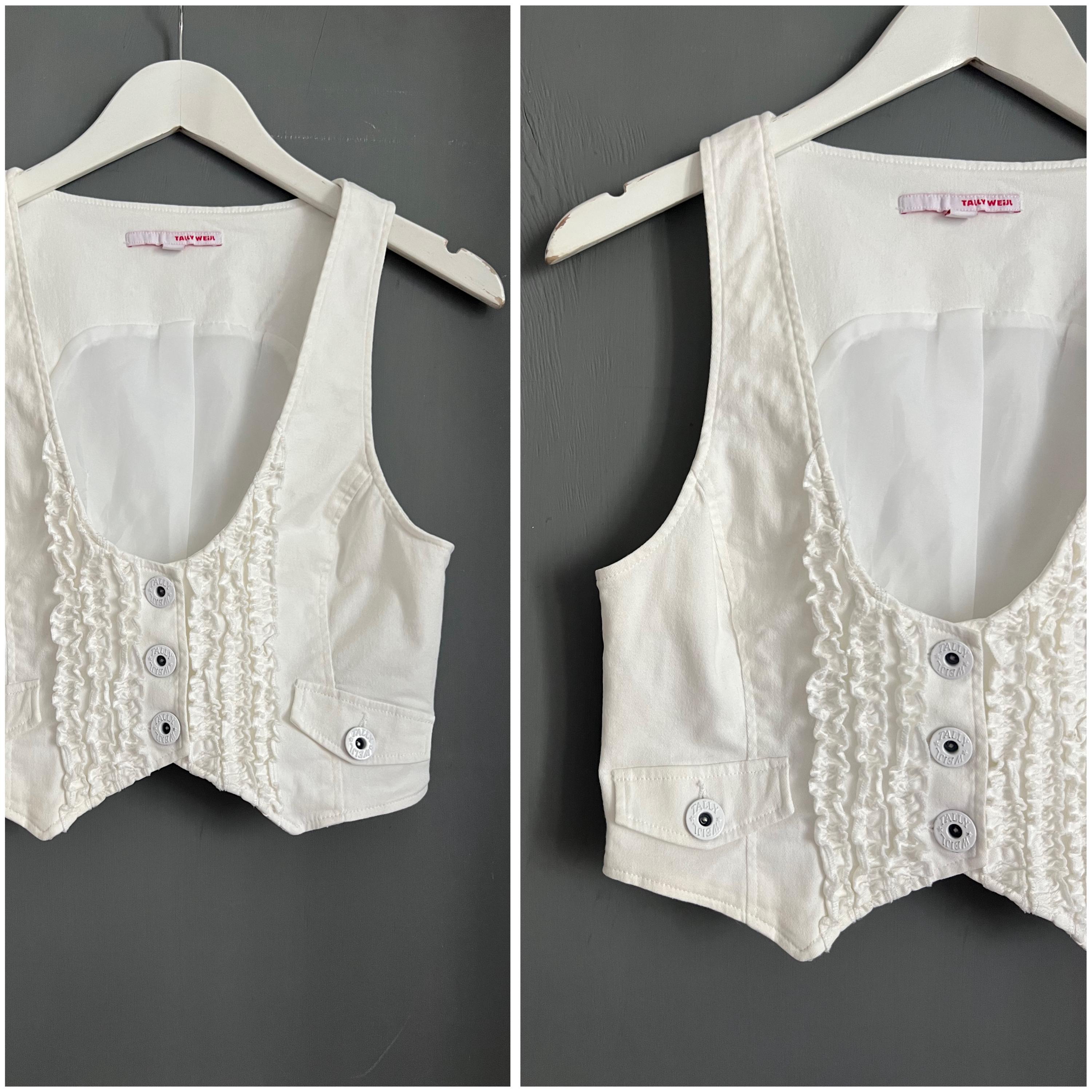 Vtg Y2K 2000's Tally Weijl Vest White Cotton Crop Top Cowl