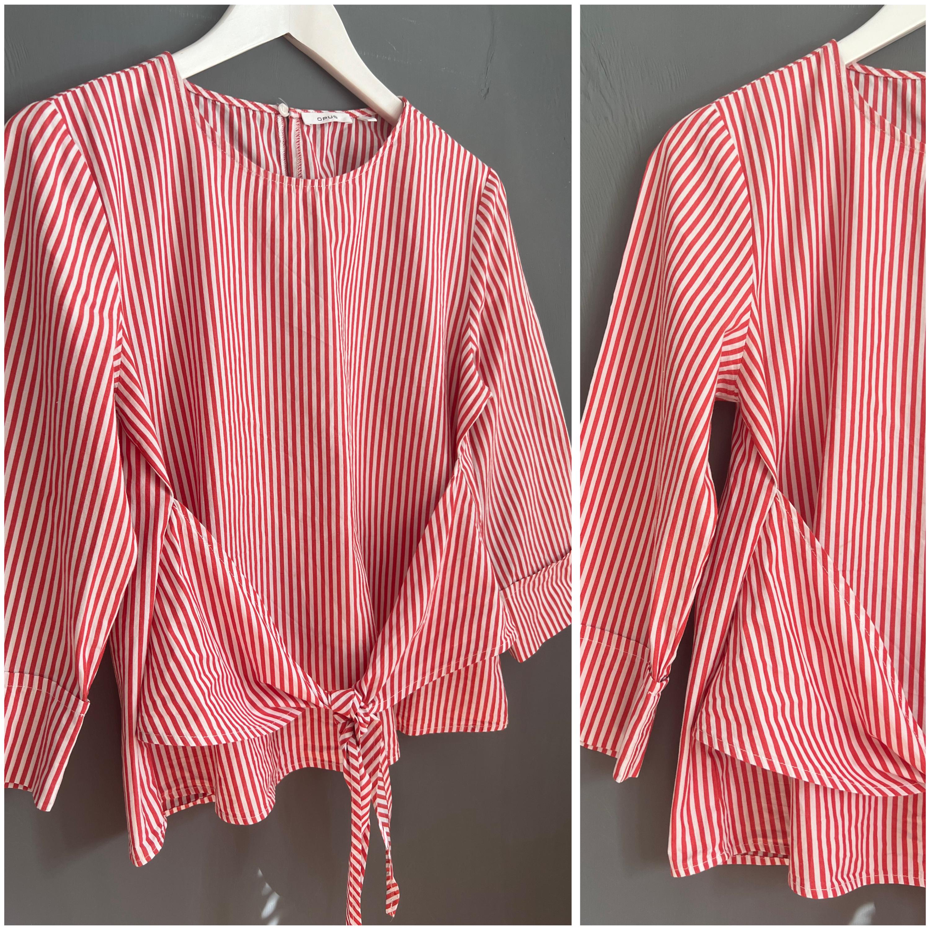 VTG-gestreepte gedeconstrueerde blouse rood-wit volledig katoenen damesshirt ronde hals striksluiting voorkant knop achterkant zomer ademend vakantieoord retro SM
