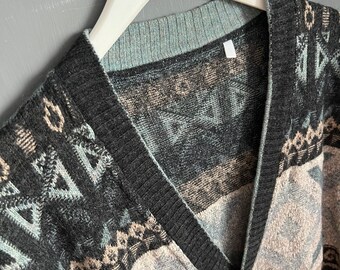 Vtg Made in Italy Wool & Alpaca Cardigan Gray Blue Beige