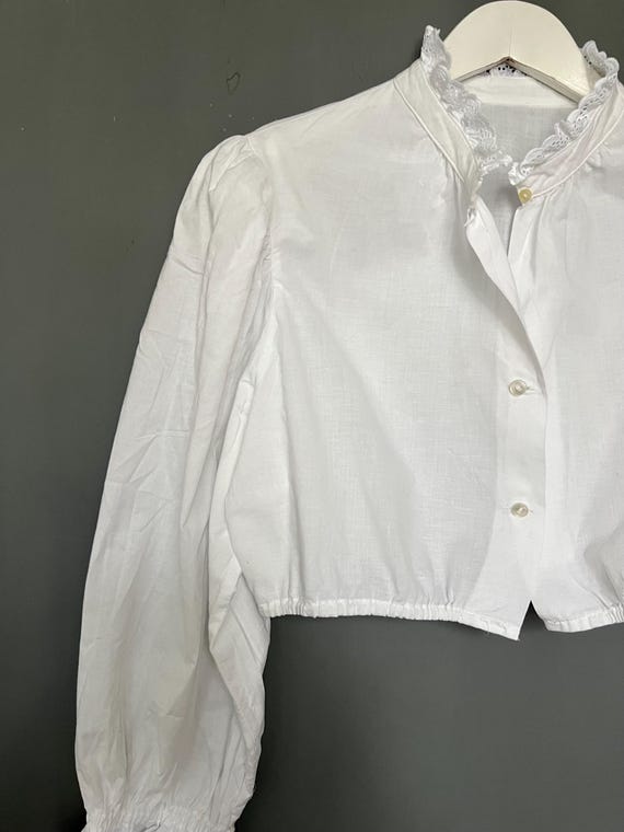Vtg Edith Moser Trachten Dirndl Blouse White Cotton Crocket Eyelet