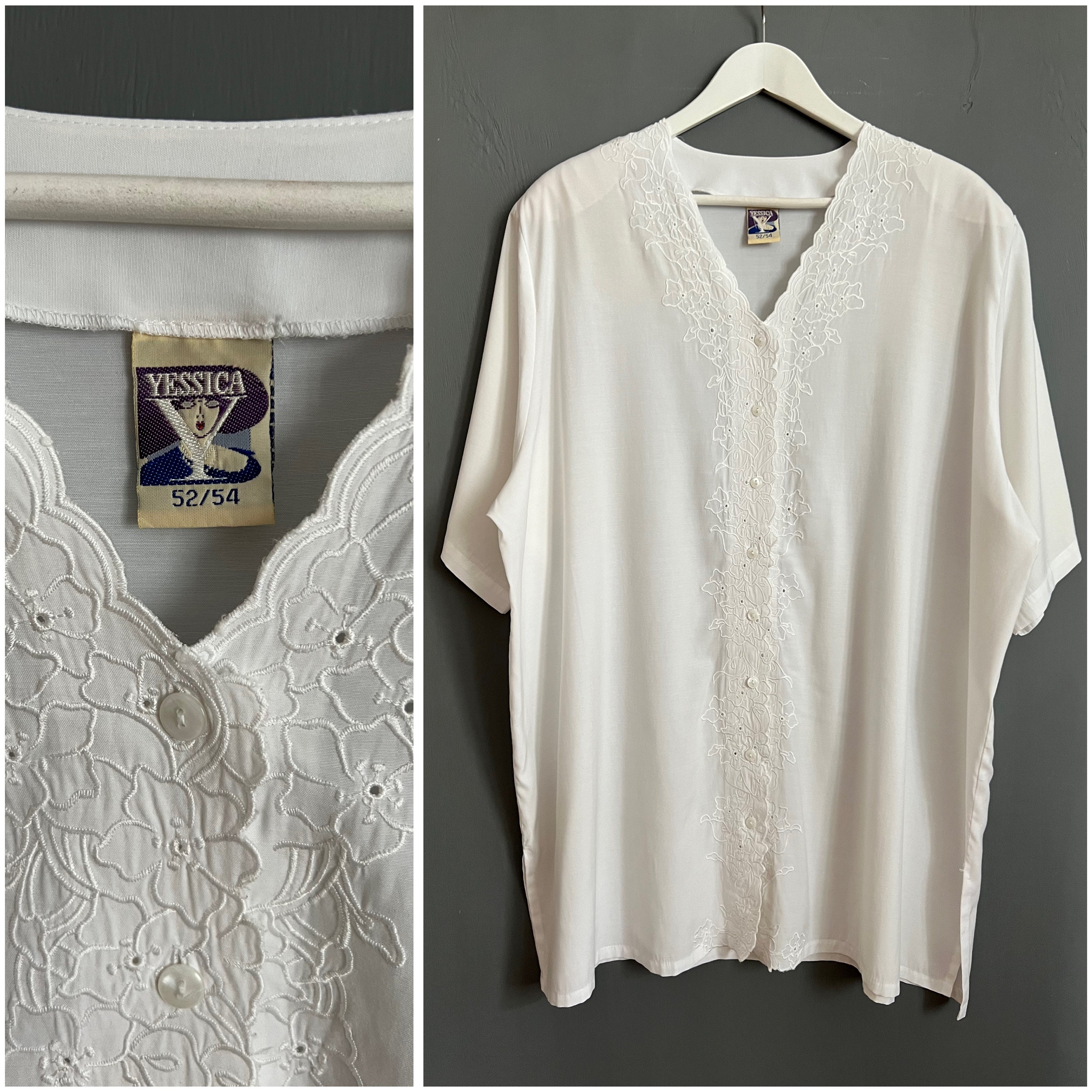Vtg Yessica Embroidered Blouse White Viscose&polyester Vtg Yessica Embroidered Blouse White Viscose&polyester
