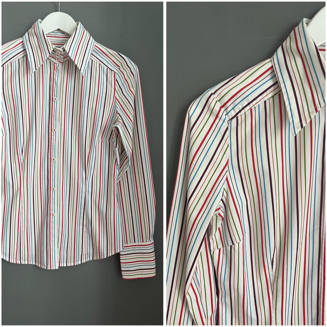 Gathered Blouse in Blue Red Stripe