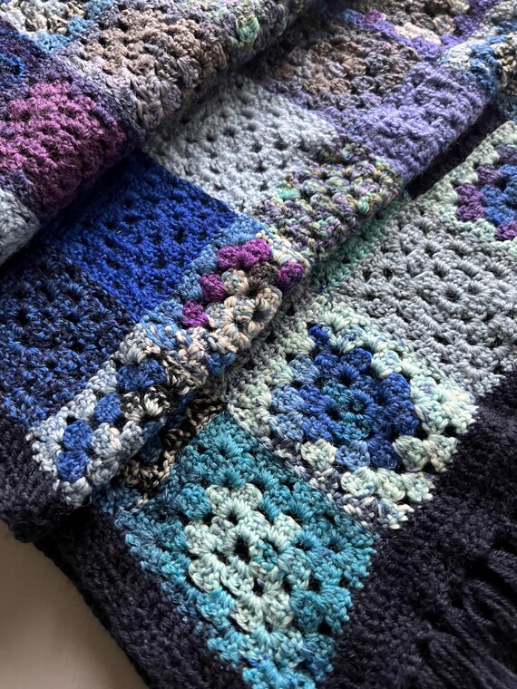 Vtg Unique Crocket Patchwork Hand Knitted Eyelet … - image 6