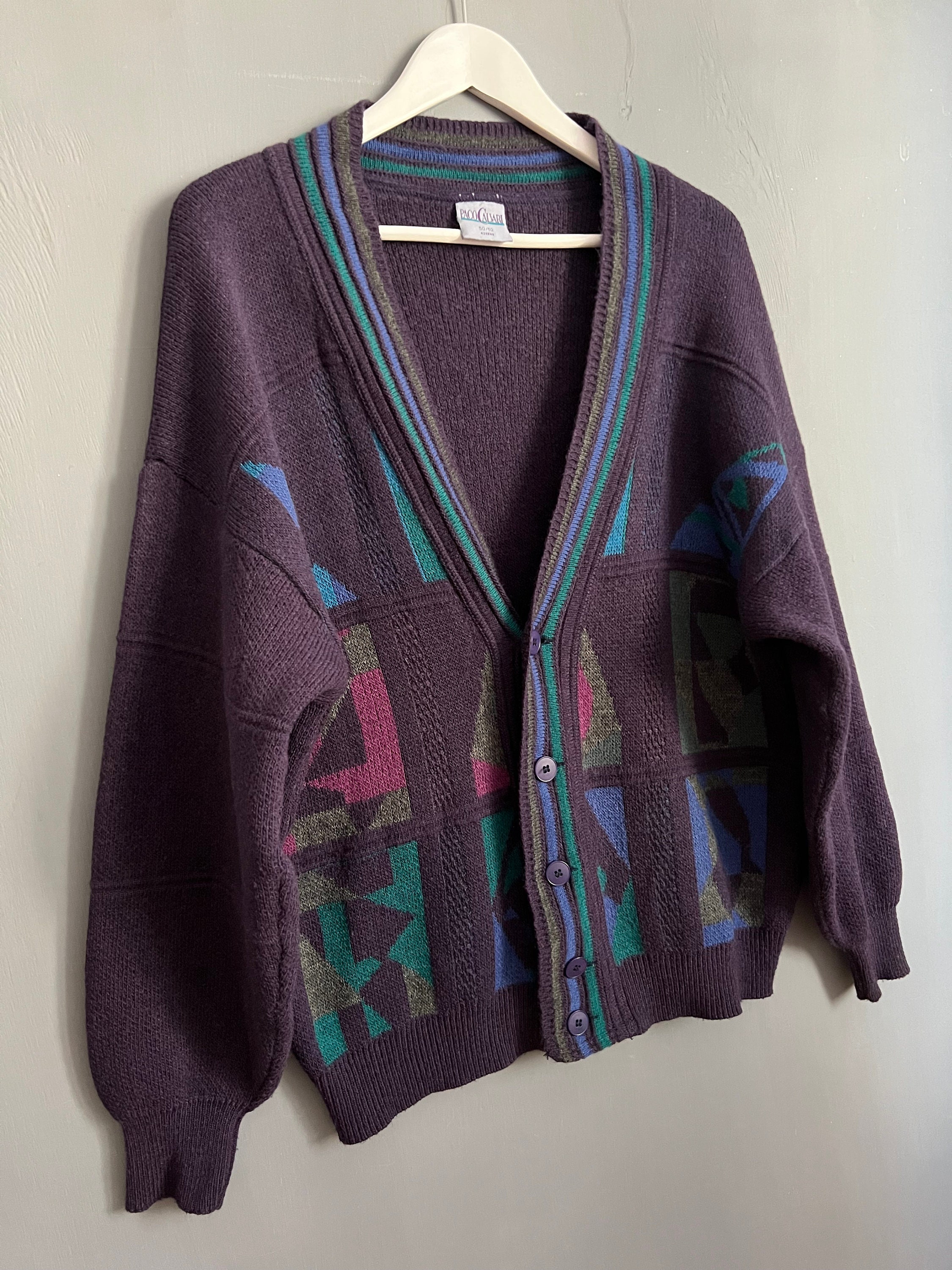Vtg 80s 90s Colorblock Cardigan Medium Vintage Colorful
