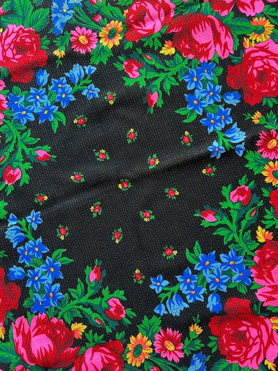 Vtg 70’s Japanese Floral All Wool Shawl Black Pin… - image 5