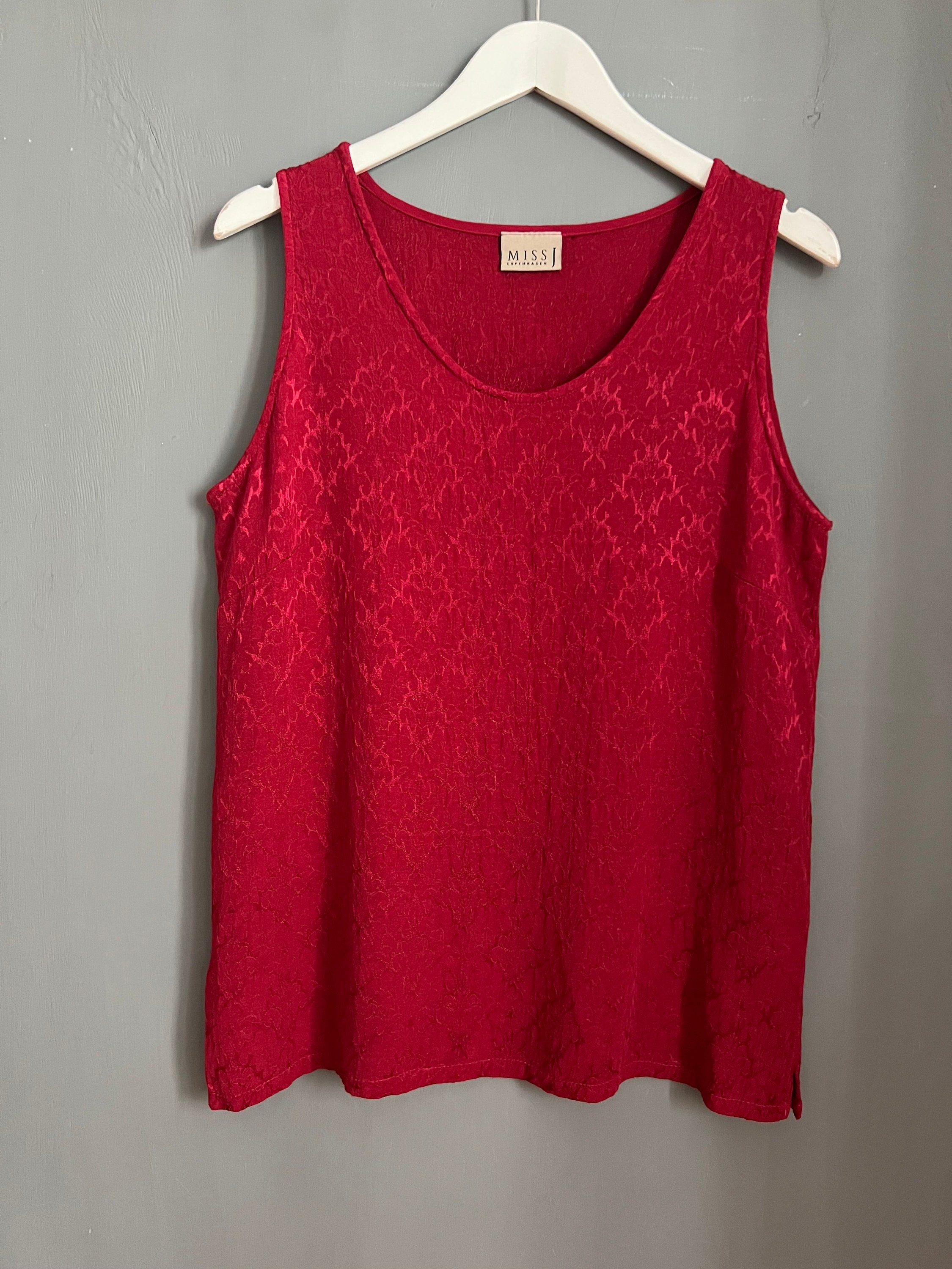 Vtg Miss J Copenhagen Blouse Cherry Red All Embroidered