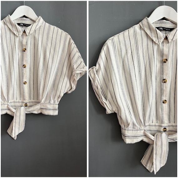 Chemisier Zara Rayé Noir Et Blanc — Taille M (38), Manches 3/4, Coton, Occasion Très Bon état