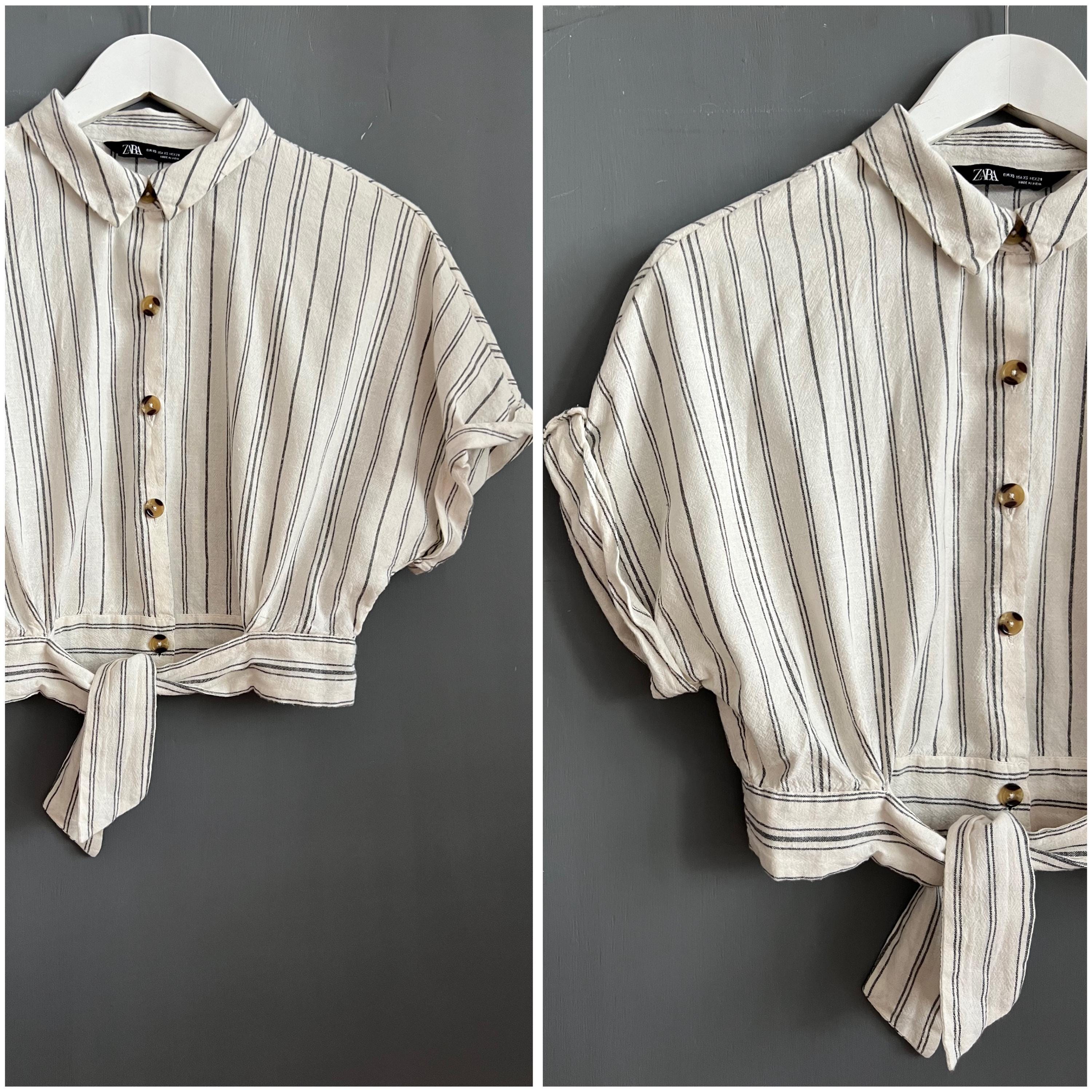 Vtg Zara Sweet Striped Blouse White Black Ladies Shirt