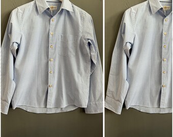 Koszula chłopięca Vtg Almsach Sweet Dirndl Trachten w kolorze jasnoniebieskim, z długim rękawem, kołnierzykiem zapinanym na guziki, kieszenią na piersi, 152/158