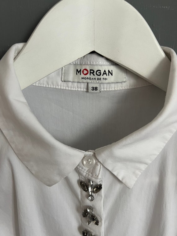 Vtg Y2K Morgan de Toi Cold Shoulders Blouse White… - image 4