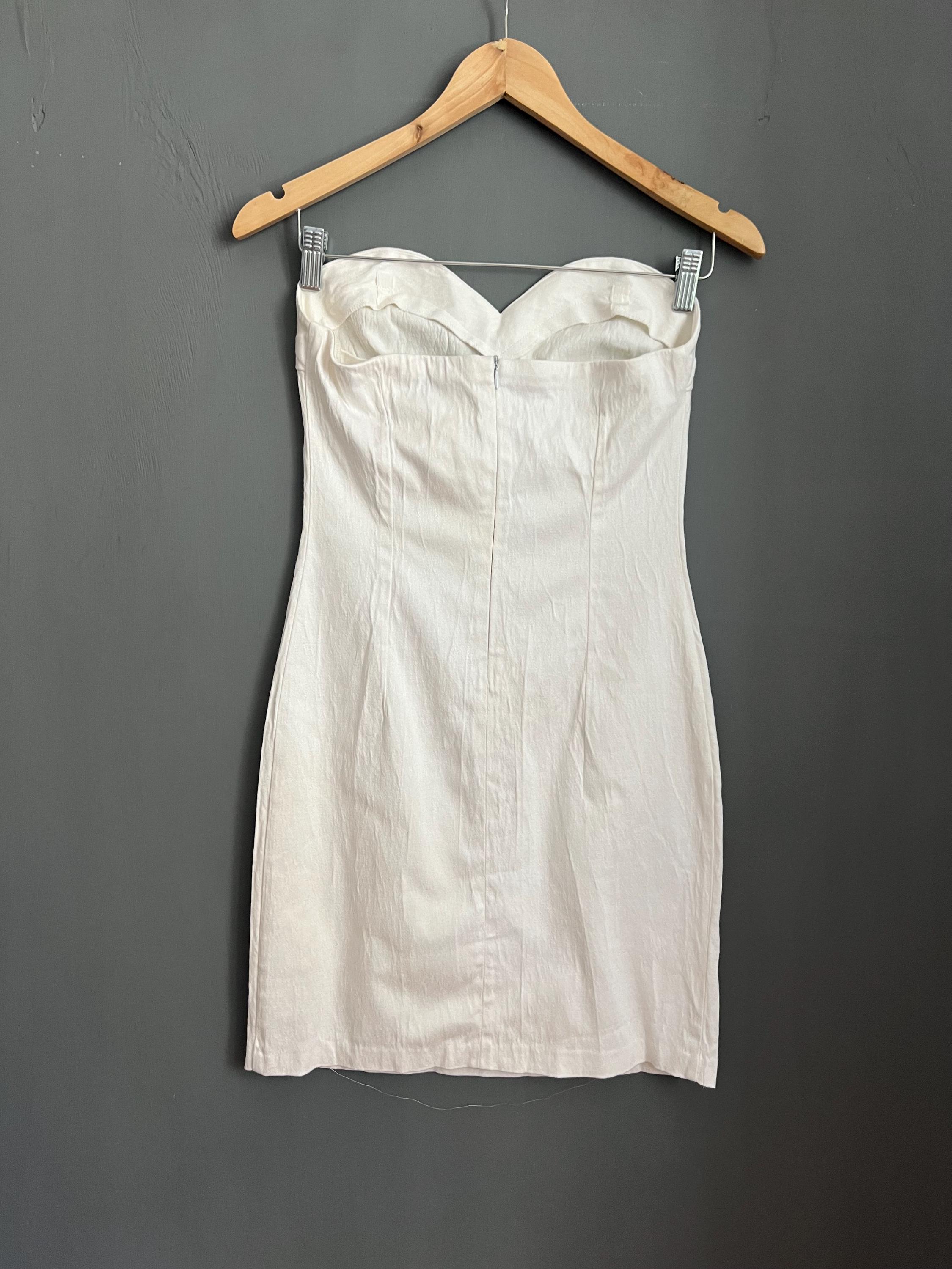 Vtg Chuchotements Corset Tube Bodycon Mini Dress White Viscose & Cotton Tight Dress Back Zippered Dress Summer Party Cocktail Minimalistic M