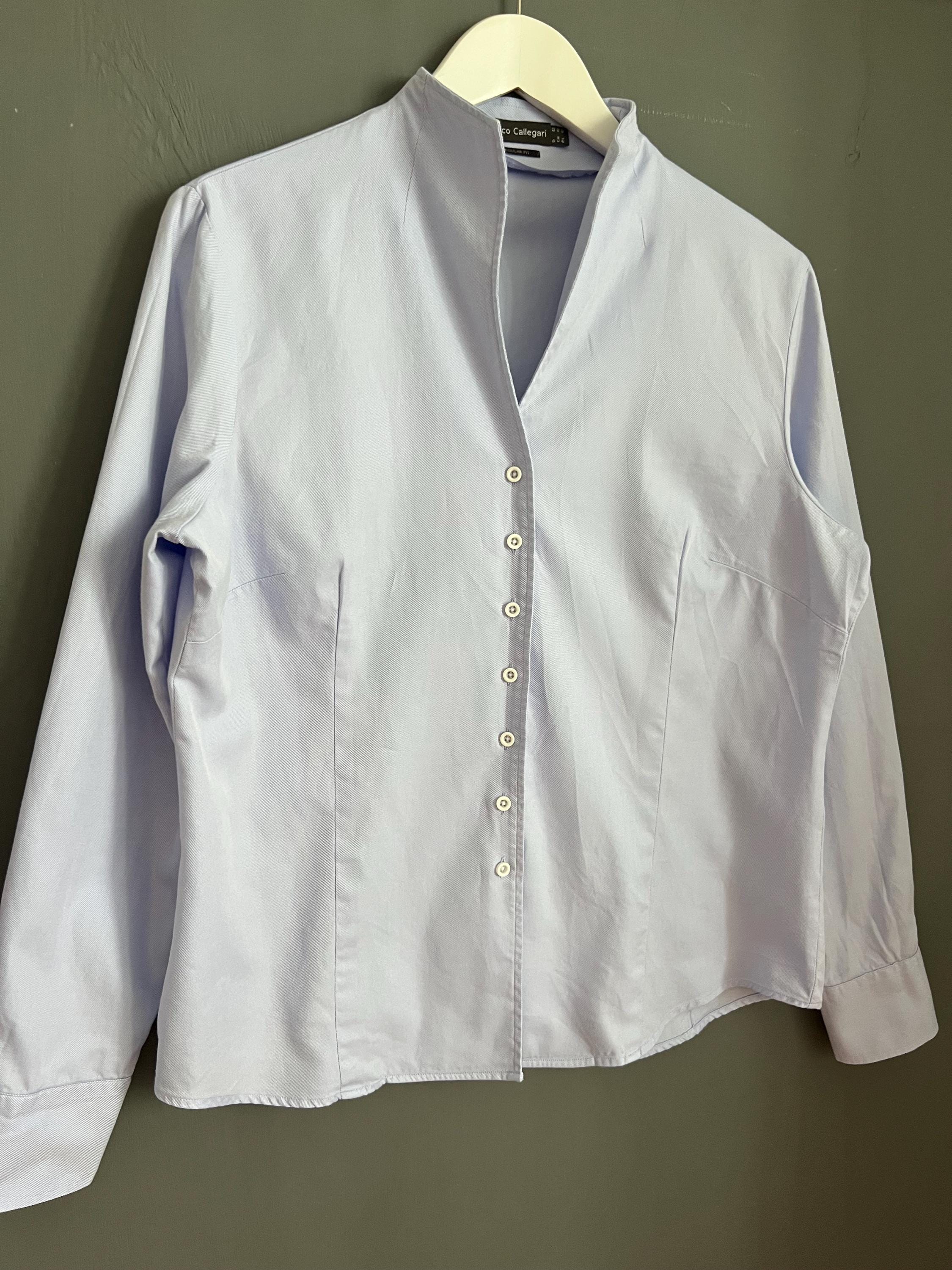 Vtg Franco Callegari Blouse Baby Blue All Cotton Ladies Shirt Long ...