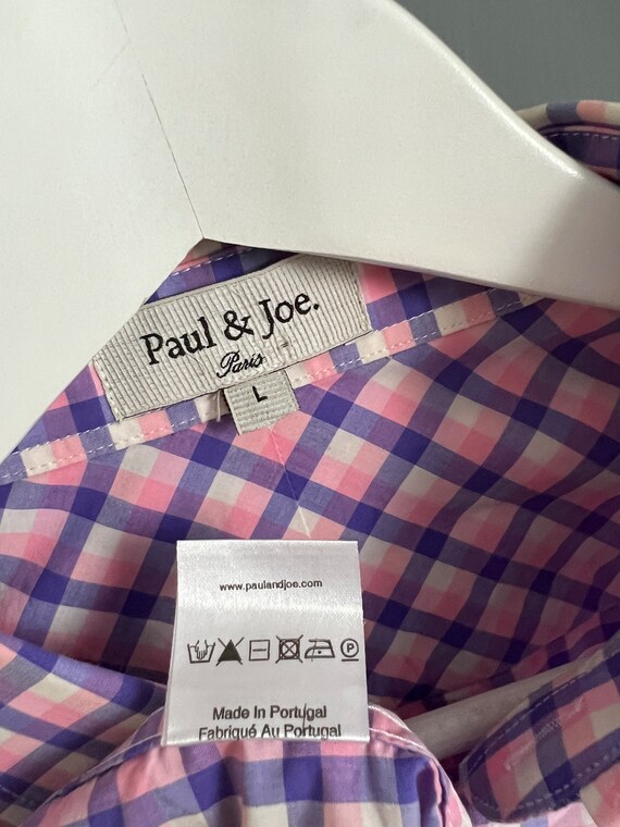 Vtg Paul&Joe Paris Mans Shirt, Pink Purple and Wh… - image 9