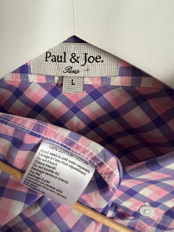 Vtg Paul&Joe Paris Mans Shirt, Pink Purple and Wh… - image 8