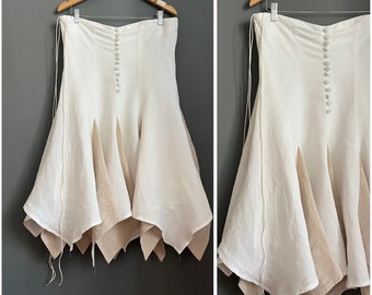 Vtg Ronald Kolk Amsterdam Designer Bustier Jurk Wit & Beige Linnen Terug Rits Jurk Avantgarde Party Cocktail Zomer High Ended Sz L