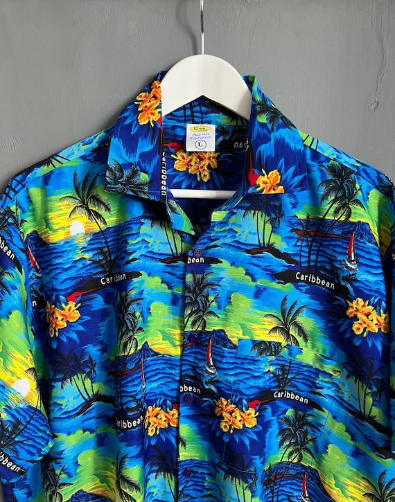 Chemise hawaïenne amusante pour homme - Motif palmier hawaïen des Caraïbes - Chemise de croisière tropicale à manches courtes - Imprimé floral décontracté - Tendance - Plage Mexique - Coupe ample