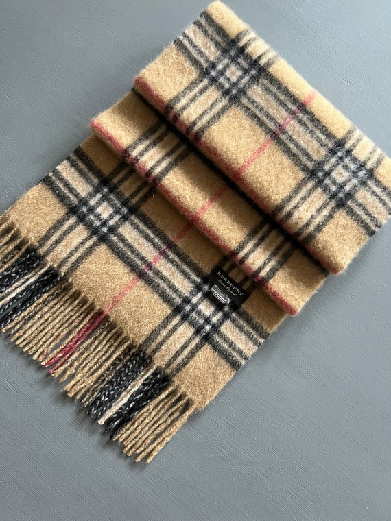 Authentic Burberry Cashmere Scarf Camel Plaid Whi… - image 6
