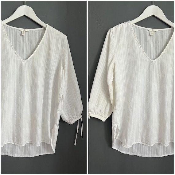 VTG H&M Chemisier romantique en coton blanc pour femme, col en V