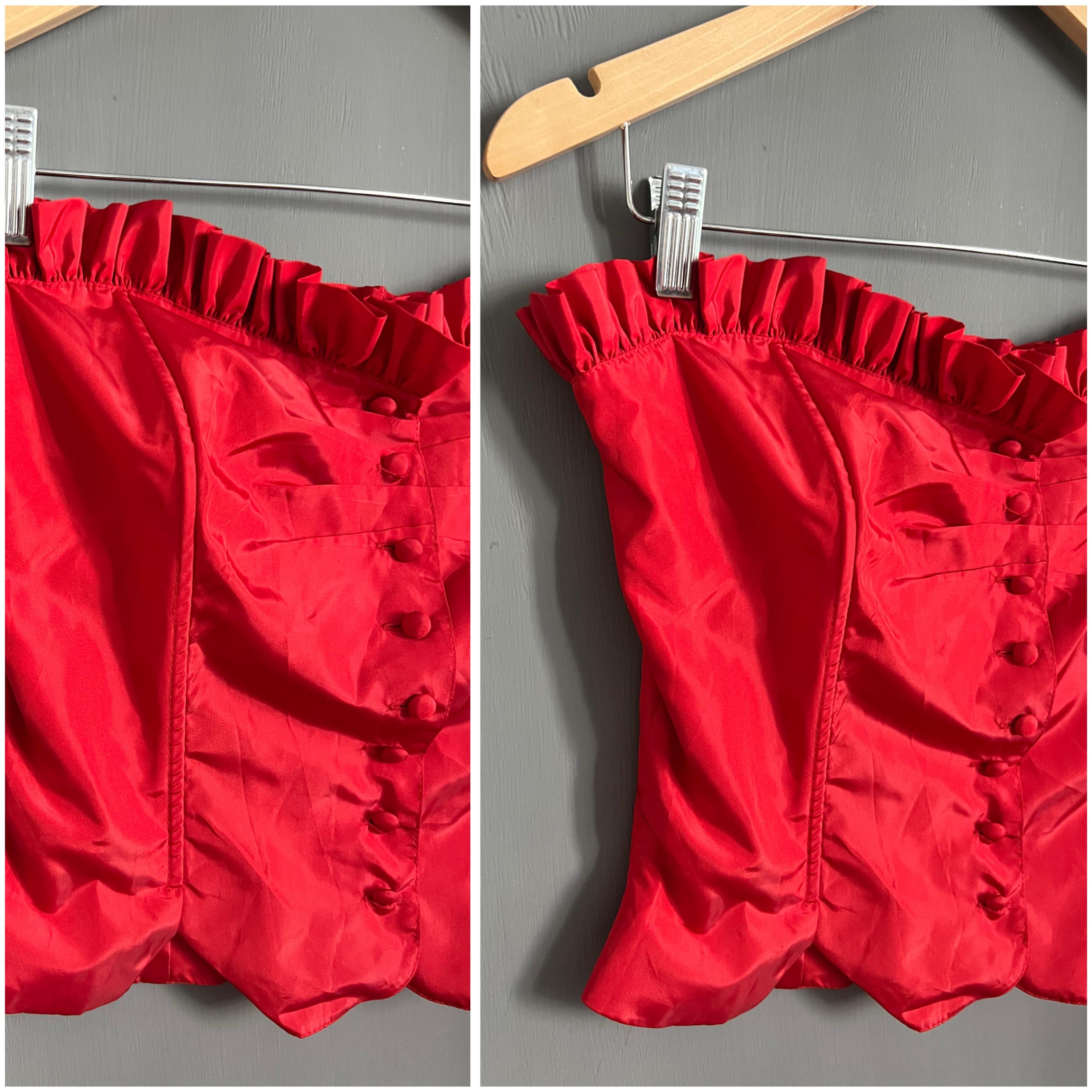 Vtg Scarlett Red Ruffle Corset Top Polyester Smooth Fabric