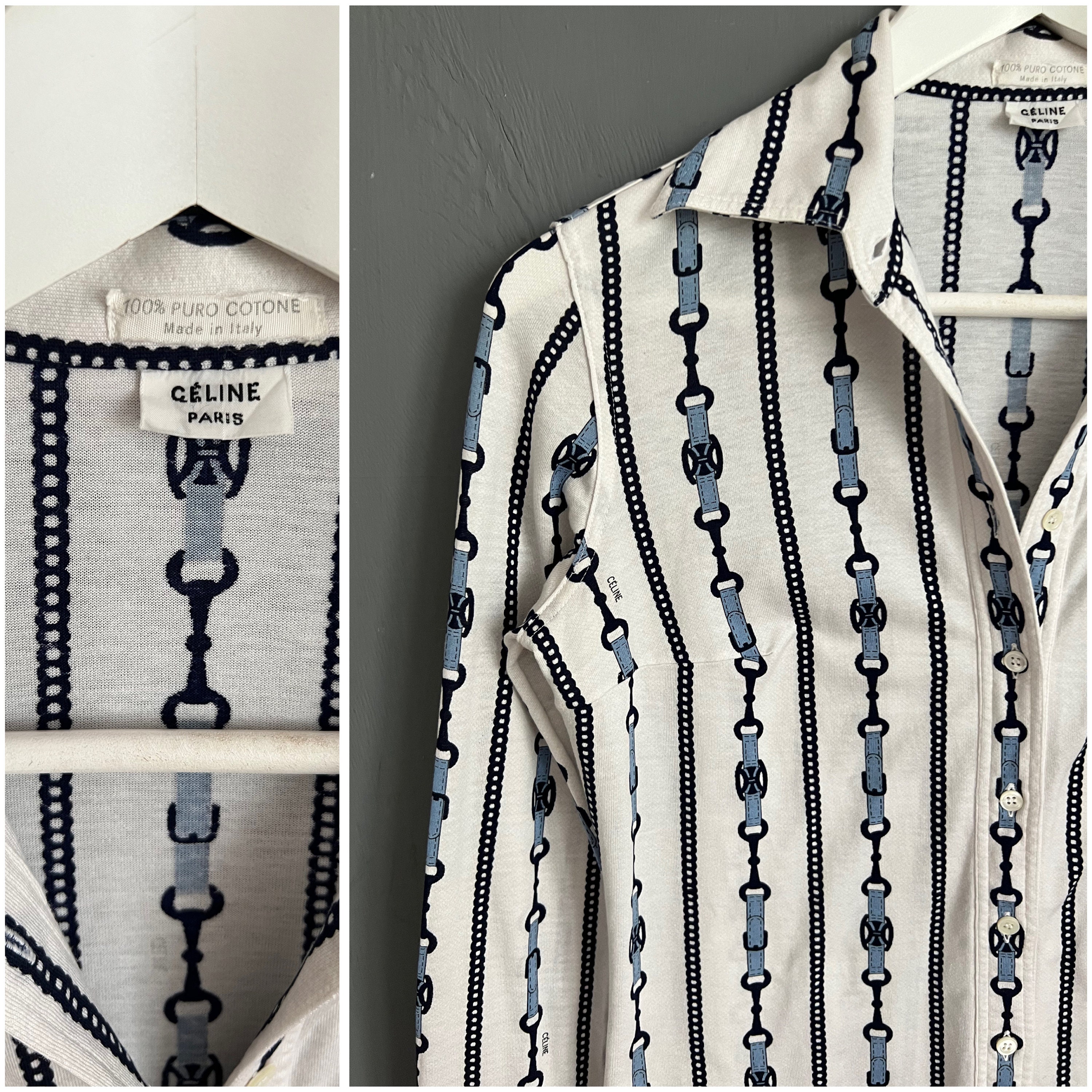 Vtg Celine Paris Authentic Blouse Made in Italy Blue White Vtg Celine Paris Authentic Blouse Made in Italy Blue White