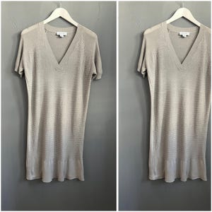 VTG Redy to Fish Süße gestrickte Tunika Grau Damen Top V-Ausschnitt Shirt Ärmel Pullover Kleid Retro Vibe Geschenk für sie XS