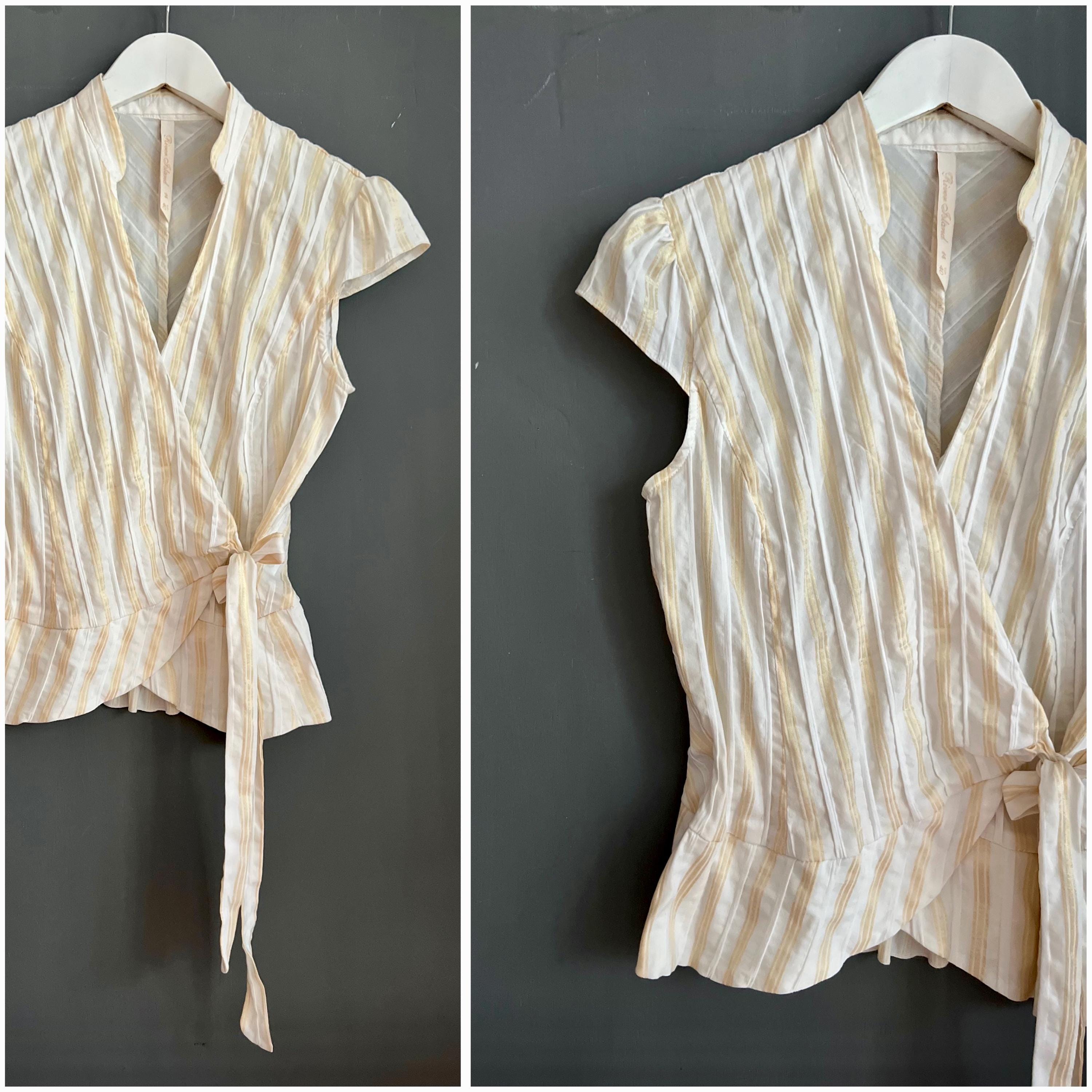 Vtg Sweet Wrap Blouse White Cream Cotton Textured Fabric