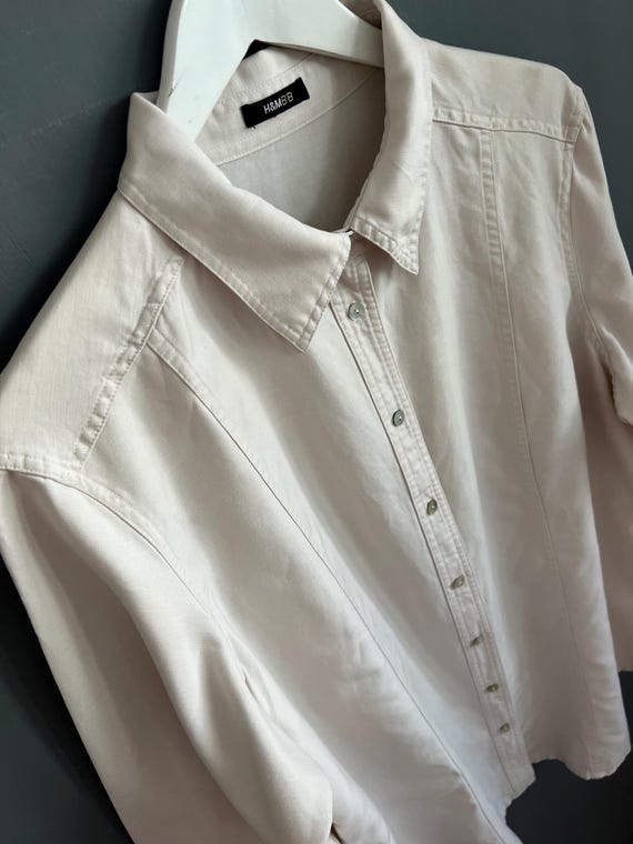 Crema Camisa Lino Mujer H&m Bajo Camisa Blusas De Verano Para