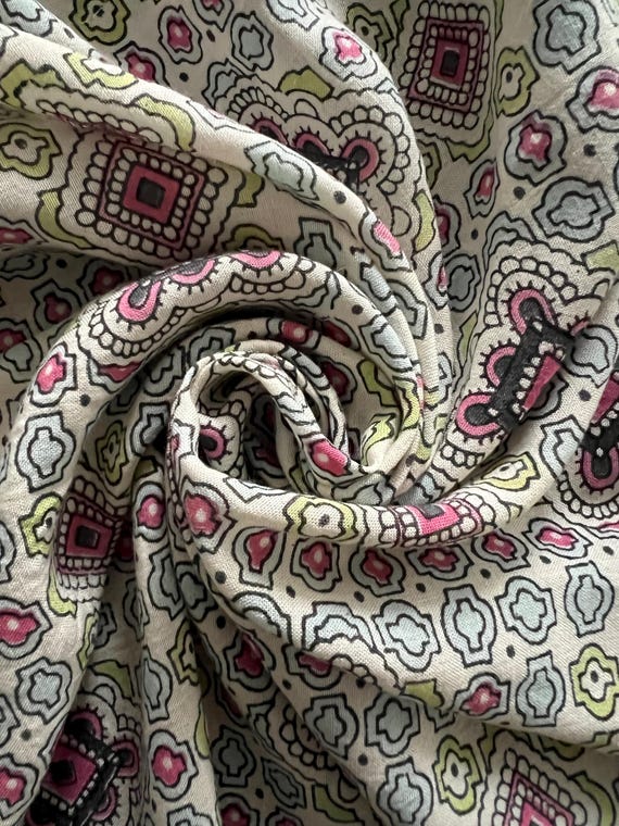 Vtg Huge Block Printed Shawl Rectangular Wrap Gra… - image 2