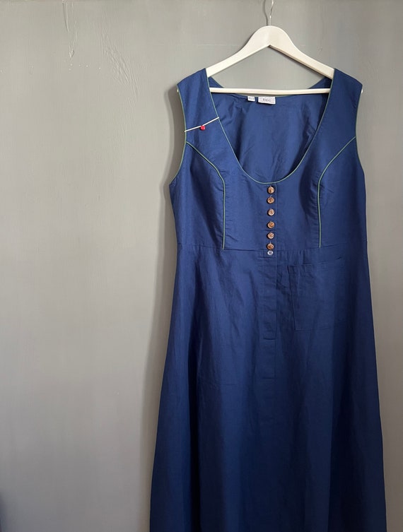 Vtg Deadstock Bonprix Collection Trachten Midi jurk Blauwe en groene linnen en katoenen dirndljurk Jurk met opgestikte zak en knoop 22VK 2XL Etsy Nederland