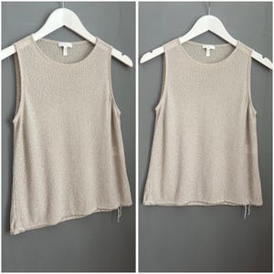 Vtg Escada Boucle Top Gray & Gold Ladies Blouse Crew Neck Sleeveless Tie Hem T-Shirt Summer Party Designers High End Made in Germany Sz S-M