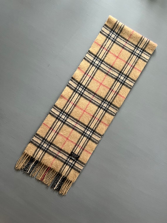 Authentic Burberry Cashmere Scarf Camel Plaid Whi… - image 5