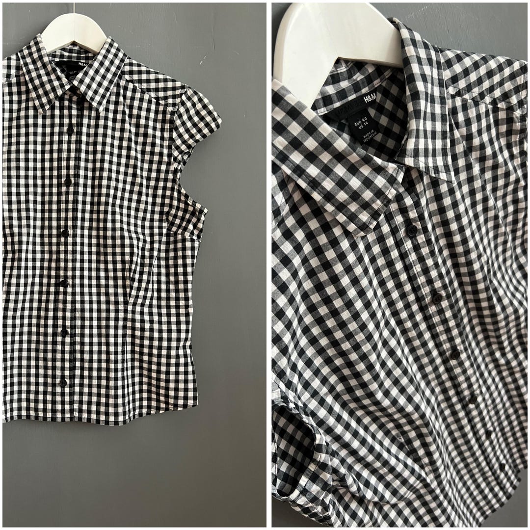 Chemisier Femme Harlowe & Graham – Taille M – Noir Et Blanc à Carreaux – Manches Volantes – Occasion Très Bon état